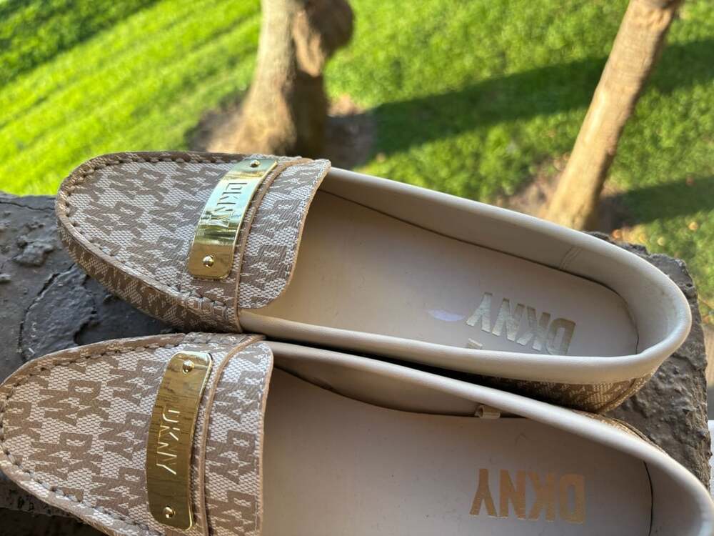 DKNY Logo Loafers Beige Gold Hardware - Picture 6 of 8